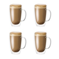 Baccarat Barista Cafe Set of 4 Double Wall Handle Thermal Glass Tumblers 450ml 9.1X13.1X14.6cm