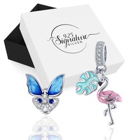 Boxed Solid 925 Sterling Silver Butterfly Fly Away and Flamingo Animal Charms