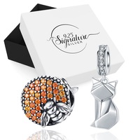 Boxed Solid 925 Sterling Silver Origami Cat and Silver Honey Bee Charms