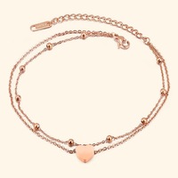 One Heart Double Strand Anklet