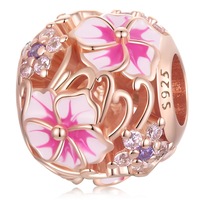 Solid 925 Signature Silver Blossom Filigree Charm In Rose Gold