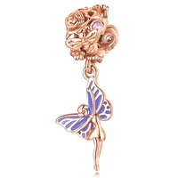 Solid 925 Signature Silver Dressed Up Thumbelina Butterfly Charm