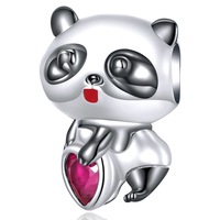 Solid 925 Signature Silver Panda With Pink Charm