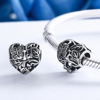Solid 925 Sterling Silver Butterfly Garden Heart Charm