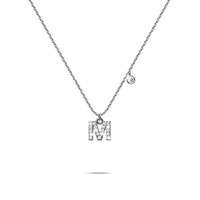 Solid 925 Sterling Silver Initial Crystal Personalised Alphabet Letter Necklace Silver- M