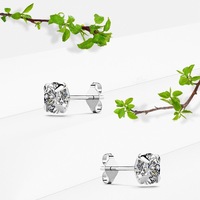 Solid 925 Sterling Silver Round Brilliant Cut Stud Earrings