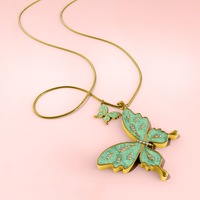 Sweet Butterfly Long Necklace Green Embellished With SWAROVSKI Crystals