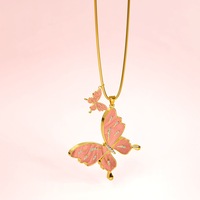 Sweet Butterfly Long Necklace Pink Embellished With SWAROVSKI Crystals