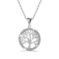 Tree In Circle of Life Pendant Necklace White Gold