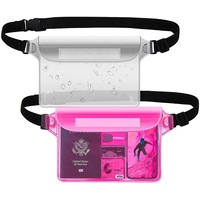 2 Pack Waterproof Pouch with Waist Strap Phone Bag for Boating Swimming Snorkeling Kayaking Beach Pool Water Park,White and Rose