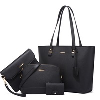 4pcs Set Women Fashion Synthetic Handbags Wallet Tote Bag Shoulder Bag Top Handle Satchel Purse,Black