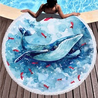 A Whale on Water Absorbent Sandproof Quick Dry Round Beach Towel Beach Blanket Beach Mat 59 Inches Diameter 40021-6