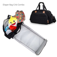 Portable Travel Baby Bag Diaper Bag Maternity Bag Mommy Bag Nappy Bag Stroller Bag Backpack with Foldable Crib Changing Station,Black