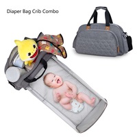 Portable Travel Baby Bag Diaper Bag Maternity Bag Mommy Bag Nappy Bag Stroller Bag Backpack with Foldable Crib Changing Station,Grey