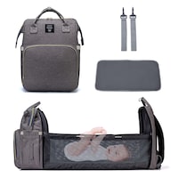 Baby Bag Diaper Bag Maternity Bag Mommy Bag Nappy Bag Stroller Bag with Foldable Crib Changing Station,Grey