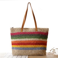 Beach Handbag Woven Handmade Knitted Straw Beach Bag Large Capacity Tote Shoulder Bag,Coco