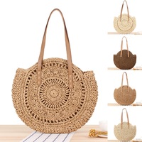 Hand-woven Large Straw Shoulder Bag Boho Straw Handle Tote Retro Summer Beach Bag Beach Tote