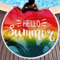 "Hello Summer" on Water Absorbent Sandproof Quick Dry Round Beach Towel Beach Blanket Beach Mat 59 Inches Diameter 40008-1