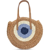Straw Beach Bag Round Summer Large Woven Beach Bag Purse Handle Shoulder Bag for Women Vacation Tote Handbags,Coco