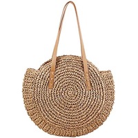 Straw Beach Bag Handbags Women Handwoven Round Corn Straw Beach Bag Bags Natural Chic Hand Large Summer Beach Tote Woven Handle Shoulder Bag,Coco