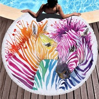 Two Zebras on Animal Water Absorbent Sandproof Quick Dry Round Beach Towel Beach Blanket Beach Mat 59 Inches Diameter 40014-6