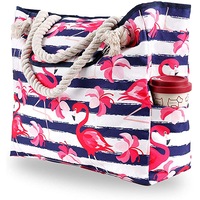 Flamingo Tropical Waterproof Canvas Beach Bag Beach Tote for Travel Gym Swim and Beach Holiday