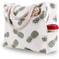 Pineapple Tropical Waterproof Canvas Beach Bag Beach Tote for Travel Gym Swim and Beach Holiday