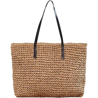 Women Straw Beach Bag Woven Tote Large Beach Handmade Weaving Shoulder Bag Purse Straw Beach Bag Handbag,Coco
