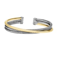 18k Yellow Gold And Twisted Sterling Silver Cuff Bangle Bracelet