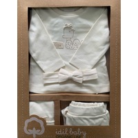 Idilbaby Gots Organic Baby Girl Bird Trouser Top Headband Hat Set of 4 & Gift Box