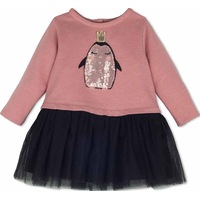 Mamino Baby Girl Pinguin Pink & Black Dress with Tulle