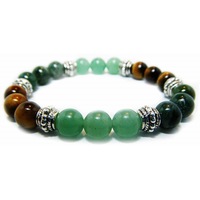 Crystal Gemstone Bracelet - Handcrafted - Natural Green Aventurine, Moss Agate and Tiger Eye 8mm