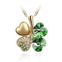 Swarovski Crystal Elements - FOUR Leaf Clover Necklace - Shamrock - Gold Plate - St Patrick's Day - Gift Idea