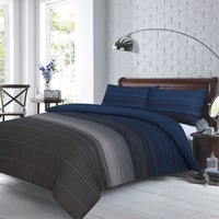 100% Cotton Quilt Cover - Grey Black Blue Stripes