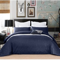 100% Cotton 650TC Sateen Striped Navy Blue Quilt Cover Set