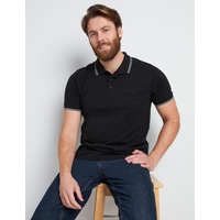 RIVERS - Mens All Season Tops - Black Polo Shirt / Tshirt - Cotton - Casual - Fitted - Short Sleeve - Regular - Tipped Pique - Fashion Work Wear
