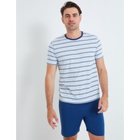 RIVERS - Mens Summer Pyjamas - Blue Boxer Shorts - PJs - Pajama Plush Sleepwear - White / Light Blue - Relaxed Fit - Regular Shorts - Cotton - Jersey