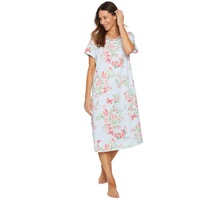 MILLERS - Womens Summer Pyjamas - Blue Nightie - Floral Nighty - PJs Knee Length - Short Sleeve - Relaxed Fit - Midi - Scoop Neck - Cotton - Textured