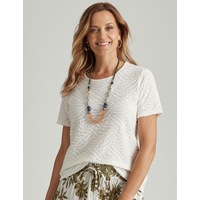 MILLERS - Womens - Tops - Summer - Cropped - White - Short Sleeve - Scoop Neck - Solid Cream - Stretch Elastane Casual Fashion - Office Work Clothes
