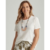 MILLERS - Womens - Tops - Summer - Cropped - White - Short Sleeve - Scoop Neck - Solid Cream - Stretch Elastane Casual Fashion - Office Work Clothes