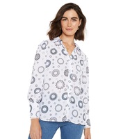 NONI B - Womens - Tops - Summer - Blouse / Shirt - White - Long Sleeve - V Neck - Abstract - Relaxed Fit - Casual Fashion - Office Wear Work Clothes