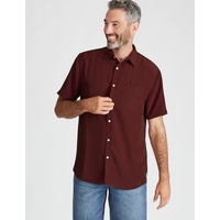 RIVERS - Mens - Tops - Winter - Casual Shirt - Red - Short Sleeve - Relaxed Fit - Length Regular - Maroon - Soft Touch - Office Wear - Work Clothes