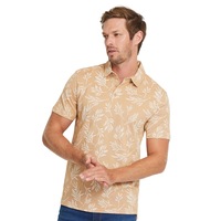 RIVERS - Mens - Tops - Winter - Polo Shirt / Tshirt - Brown Cotton - Short Sleeve - Fitted - Length Regular - Tan Leaf Floral - Casual Work Clothes