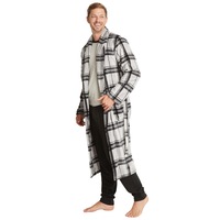 RIVERS - Mens - Robe / Gown - Winter - Bath Robes / Sleepwear - Grey - Check - Long Sleeve - Tie Waist - Warm Cozy - Casual Fashion - Leisure Clothes