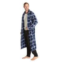 RIVERS - Mens - Robe / Gown - Winter - Bath Robes / Sleepwear - Blue - Check - Long Sleeve - Tie Waist - Warm Cozy - Casual Fashion - Leisure Clothes