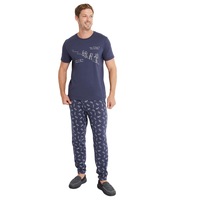 RIVERS - Mens - Pyjamas / PJs - Winter - PJ / Pyjama Set / Sleepwear - Blue Cotton - Navy - Short Sleeve - Long Pant - Bed Clothes - Casual Fashion