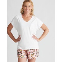 RIVERS - Womens - Tops - Winter - Tshirt / Tee - White Cotton - Short Sleeve - V Neck - Relaxed Fit - Length Regular - Office Wear - Work Clothes