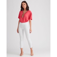 KATIES - Womens Pants - White Summer Cropped - Straight Leg Bengaline Trousers - High Waist - Elastane - Casual Fashion - Work Clothes - Office Wear