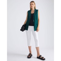 KATIES - Womens Pants - White All Season Cropped - Elastane - Fashion Trousers - High Waist - Classic - Smart Casual - Work Clothes - Office Wear