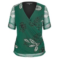 Liz Jordan - Womens Summer Tops - Green Blouse / Shirt - Elastane - Floral - Jelly Bean - Fitted - Elbow Sleeve - V Neck - Long - Mech Wrap - Clothes